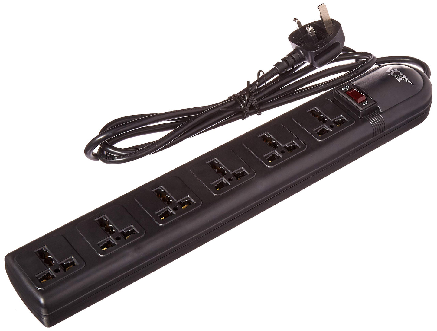 VCT WPS-B-UK 220 Volt - 240 Volt Universal Power Strip Surge Protector with 6 Universal Outlets 13A Max 3250W with UK Plug (UK Plug), Black