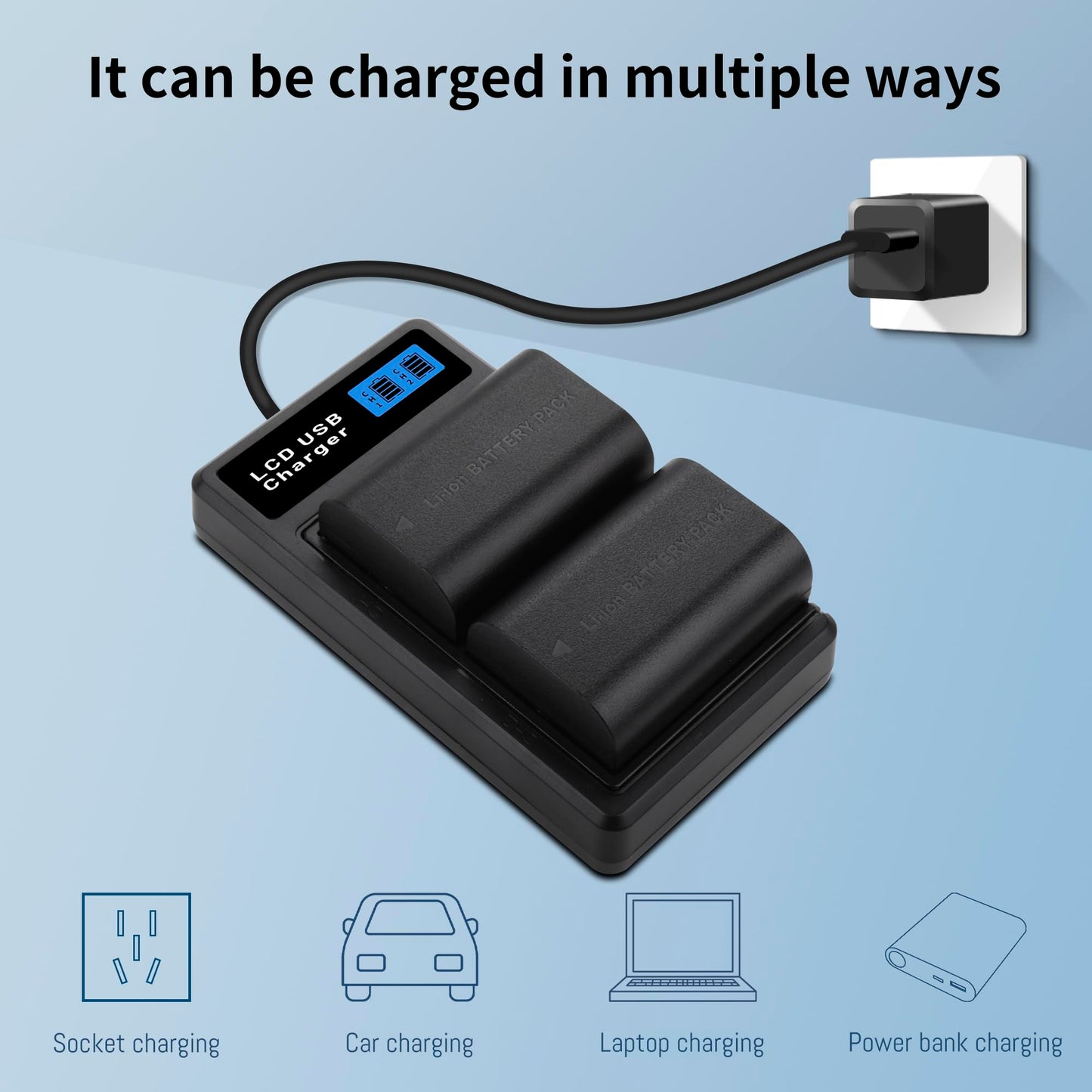 2Pcs LP-E6N Battery, Dual Slot Charger Box Compatible for Canon EOS R7, R6, R5, R, 6D Mark II, 5D Mark IV, 5D Mark III, 5DS, 5DS R, 5D Mark II, 80D