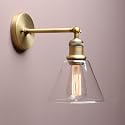 Yosoan Indoor Wall Sconce Fixture Light, 1-Light Modern Single Antique Brass Vintage Industrial Hardwired with Funnel Flared Clear Glass Shade Lamp