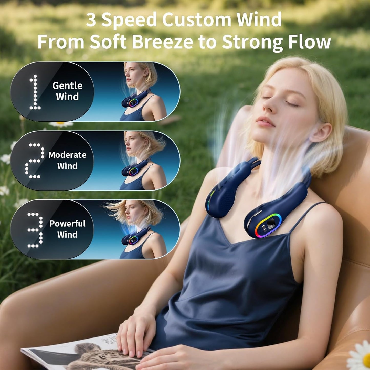 VEKK Portable Neck Fan, 360° Wind Direction Adjustment Bladeless Fan, 6000mAh Battery Operated Wearable Personal Fan, Flexible Cooling Fan for Outdoor
