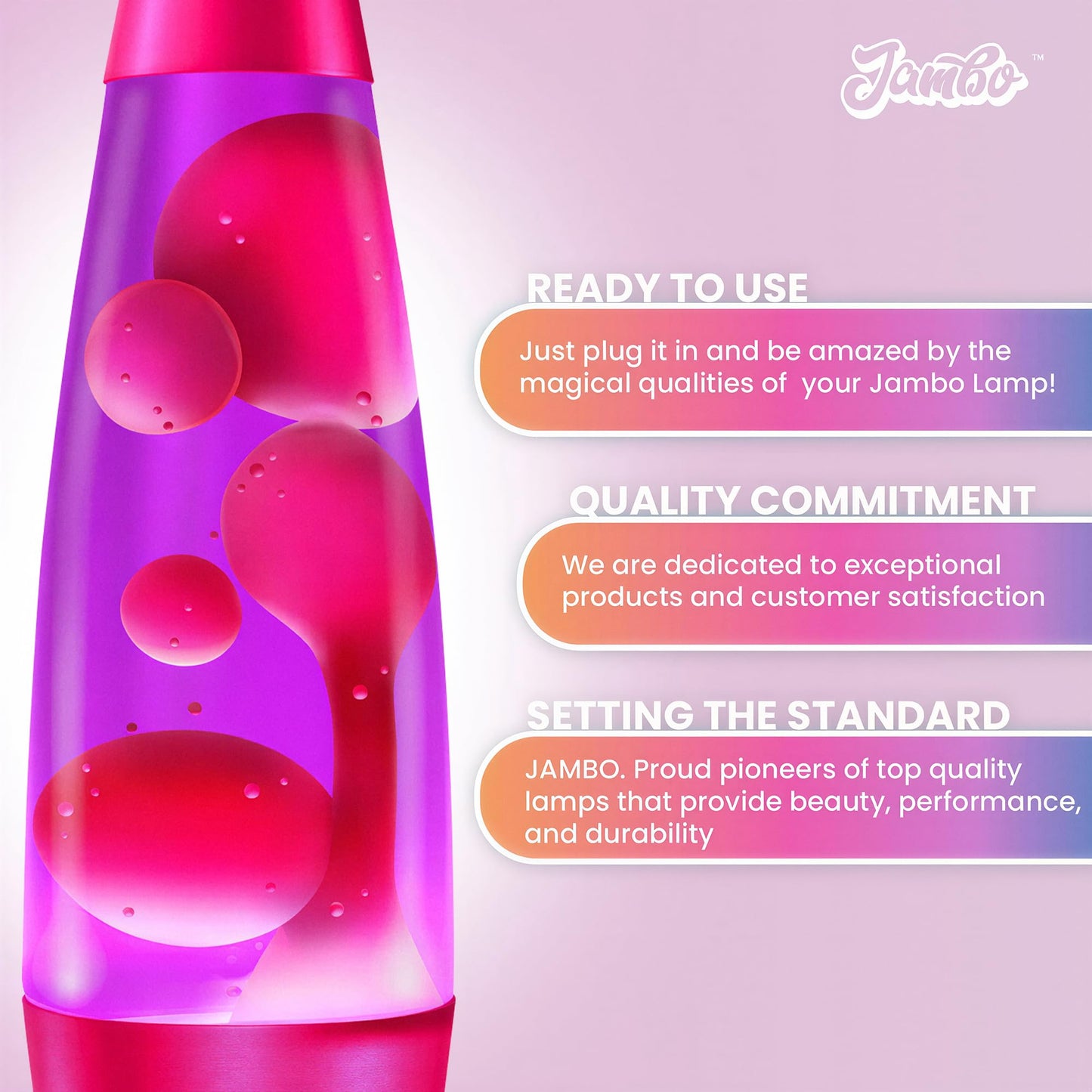 JAMBO 16" Beautiful Lamp- Purple with Pink Wax, Relaxing Liquid Light, Night Light Nightlight, Home Decor Living Room Office Bedroom Lamp for Adults
