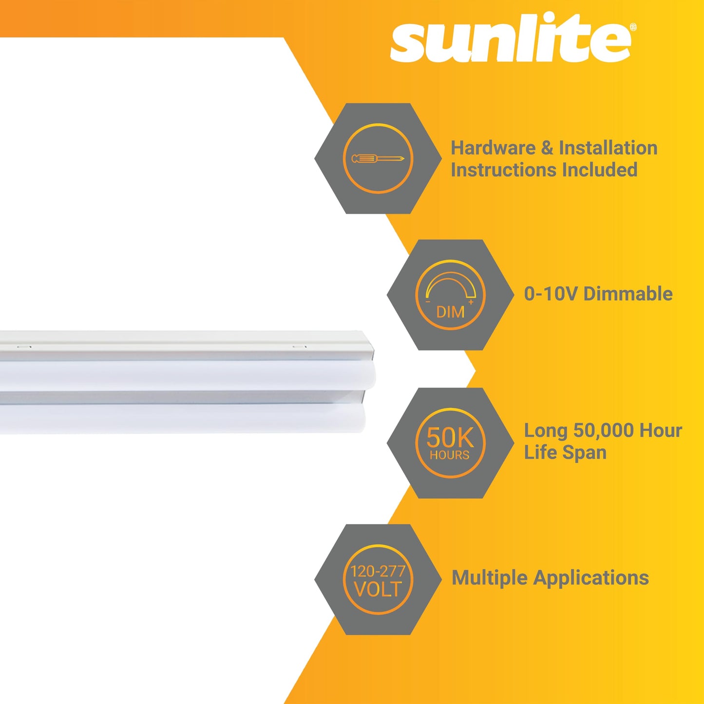 Sunlite 85552 2-Foot LED Linear Strip Light Fixture, 20 Watts, 2300 Lumens, Adjustable 3 CCT 3000K-5000K, Dimmable, 50,000 Hour Life Span, 83 CRI