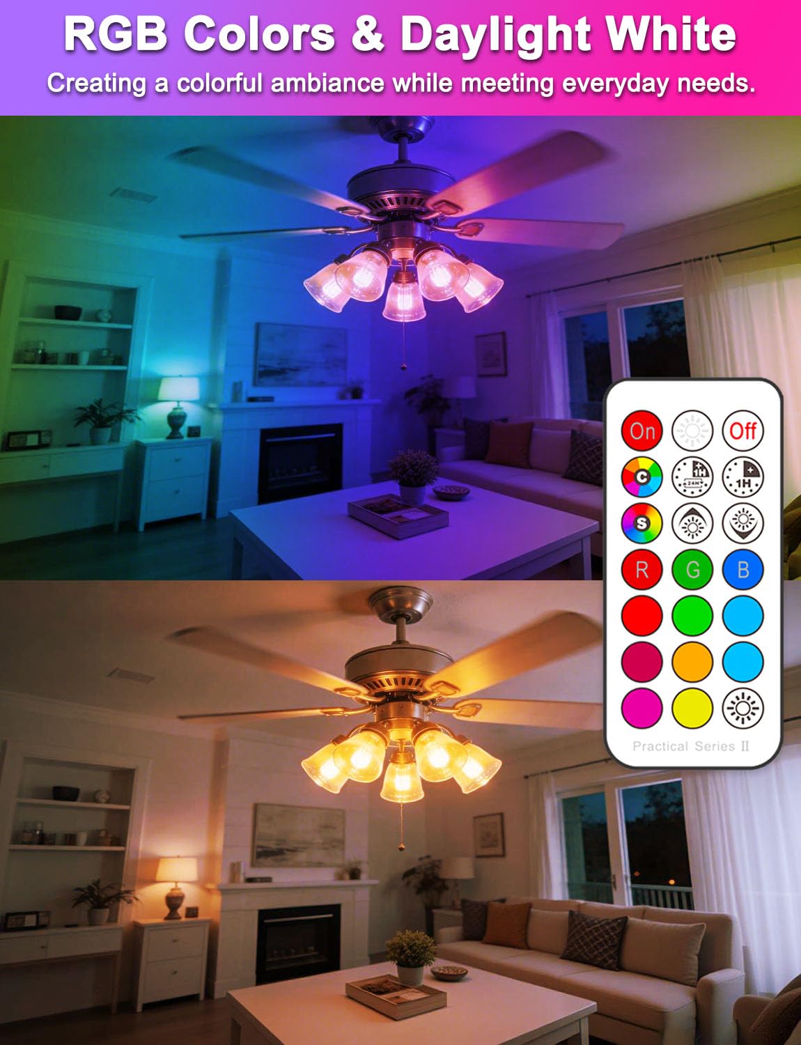 ILC Color Changing LED Light Bulbs, 70W Equivalent, 2700K Warm White A19 E26 Screw Edison Base RGBW Dimmable - 12 Color Choices - Timing Infrared