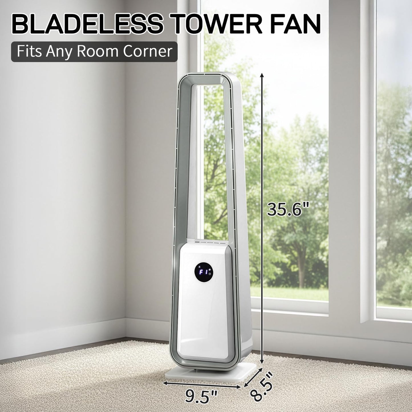 35 Inch Standing Bladeless Fan,Left-Right Oscillating Tower Fans,Electric Standing Floor Fan for Bedroom,3 Speed Tower Fans,with LED Display & Remote