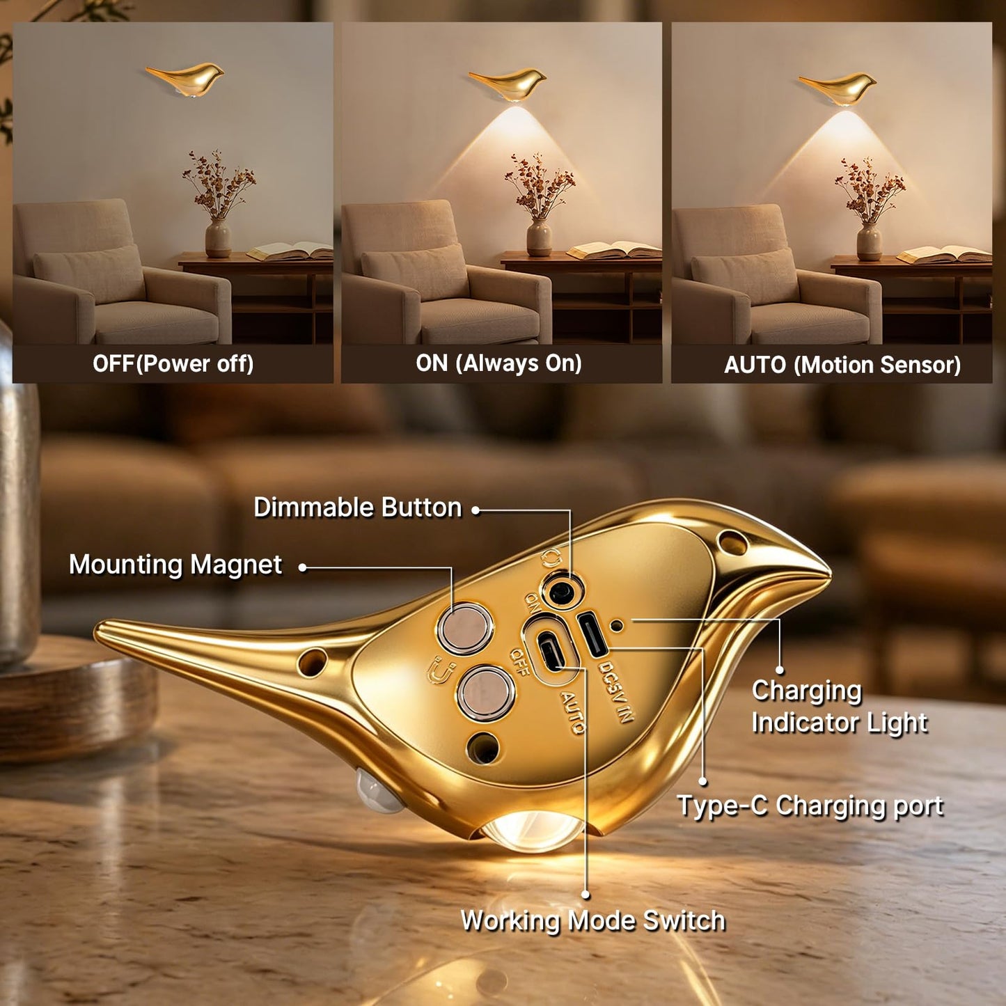 OLISHALIGHT Motion Sensor Wall Light: 1200mAh Rechargeable Night Light Set of 2 Magnetic Stair Lights Indoor Wireless Small Night Light for Kids