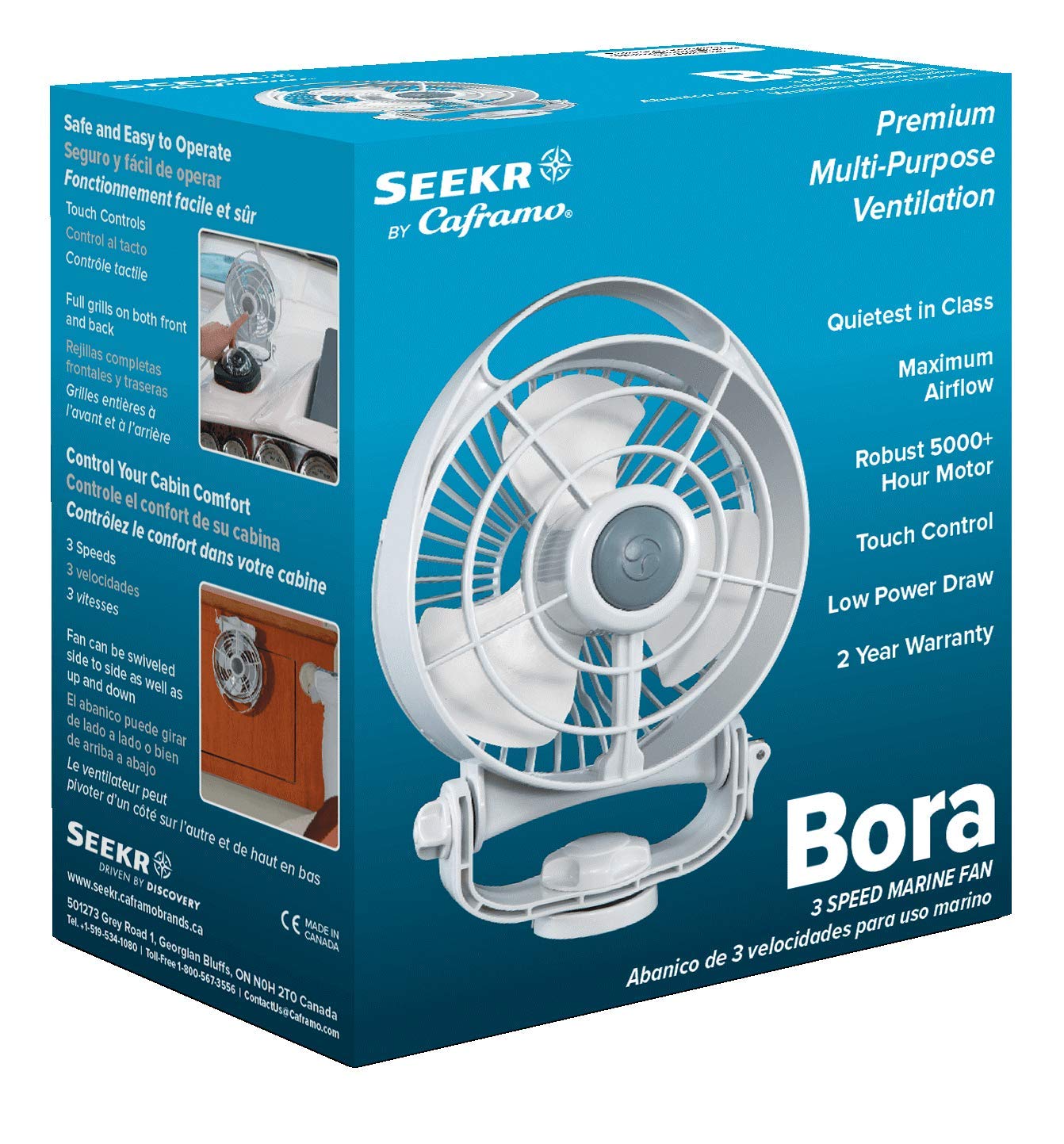 Caframo Marine Bora. 12V Marine Fan. Direct Wire, Low Draw, 5000 Hour Motor Life. White, 6.5†x 3.0†x 9.5†(748CAWBX)