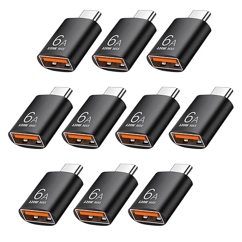 Pastall 10 Pack 10Gbps/120W USB C to USB3.1 Adapter,Black Type C Male to USB Female Adapter for Smartphone, PC, Laptop, Tablet, Keyboard etc.