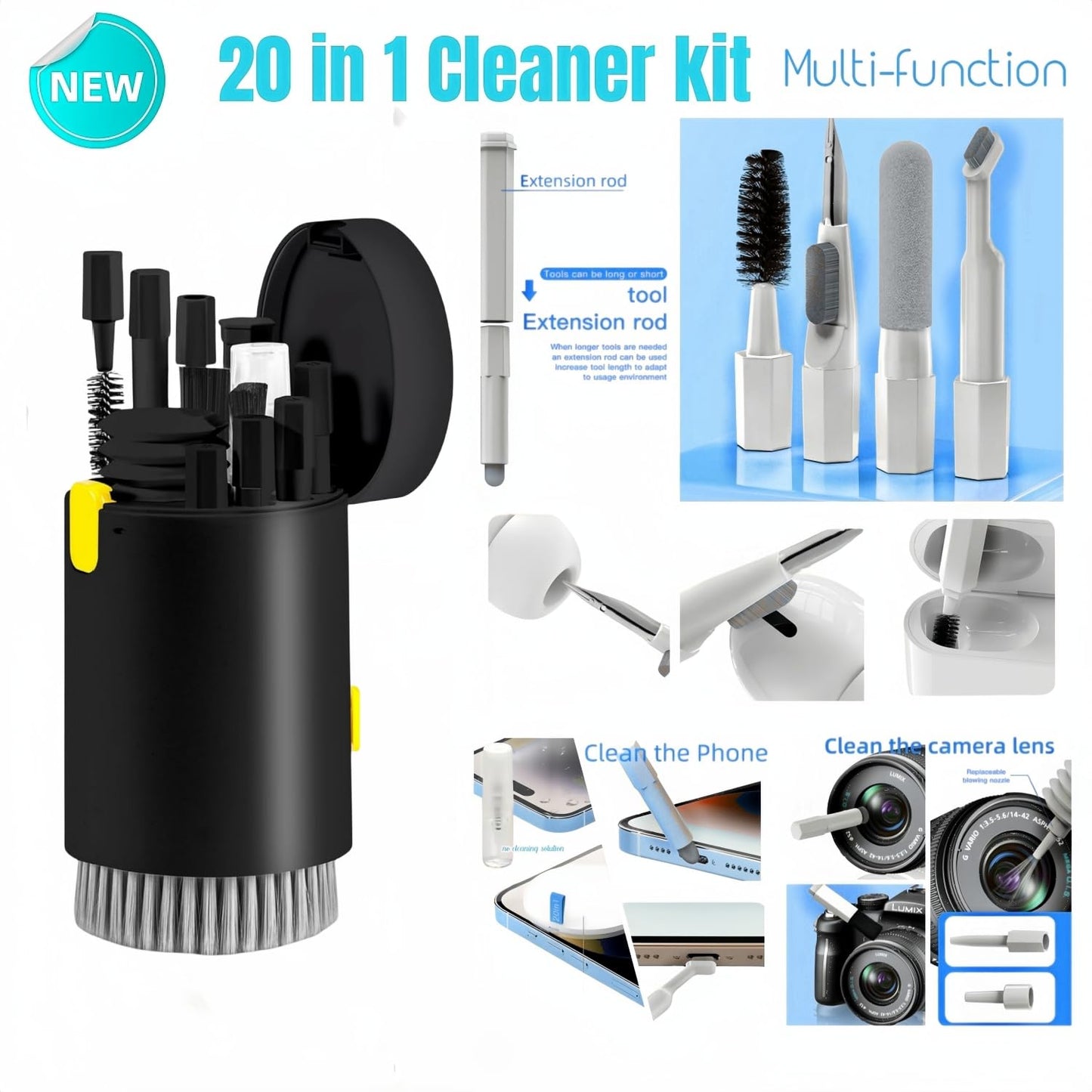 GANTTCHAGE Cleaner Kit for Airpod Laptop Computer Car Camera Watch Screen Keyboard Multifunction Electronics Cleaning Tool Crevice Brush Desk Gadgets