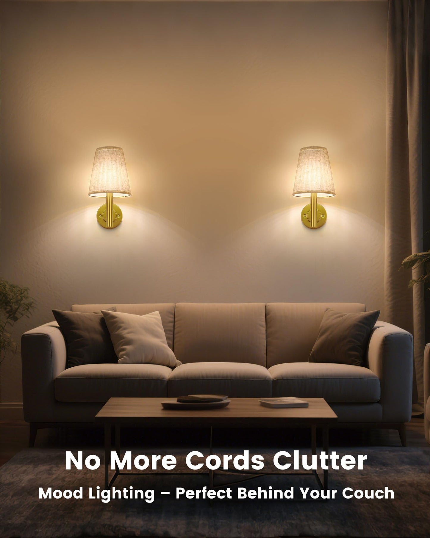 Jantolumi Rechargeable Wall Sconces Gold with Remote Control, 5200mAh Battery Operated Wall Lights, Wireless 16 Colors Timer & Dimmable Battery Wall
