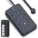 Geeni Smart Plug Power Strip, 6 Outlets and 2 USB Ports, 6 ft. Cord, Surge Protector with Voice Control, WiFi Control, Compatible with Alexa & Google