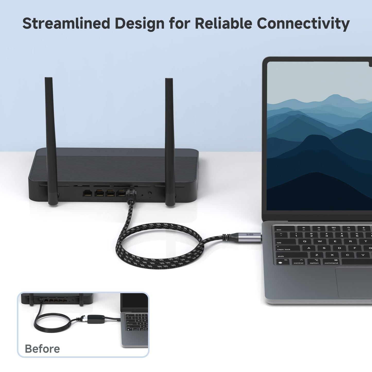 Cable Matters Plug & Play Braided USB C to Ethernet Cable - 10ft, Gigabit Ethernet to USB C Cable, Thunderbolt 4/5 Compatible, Ideal for MacBook, iPad