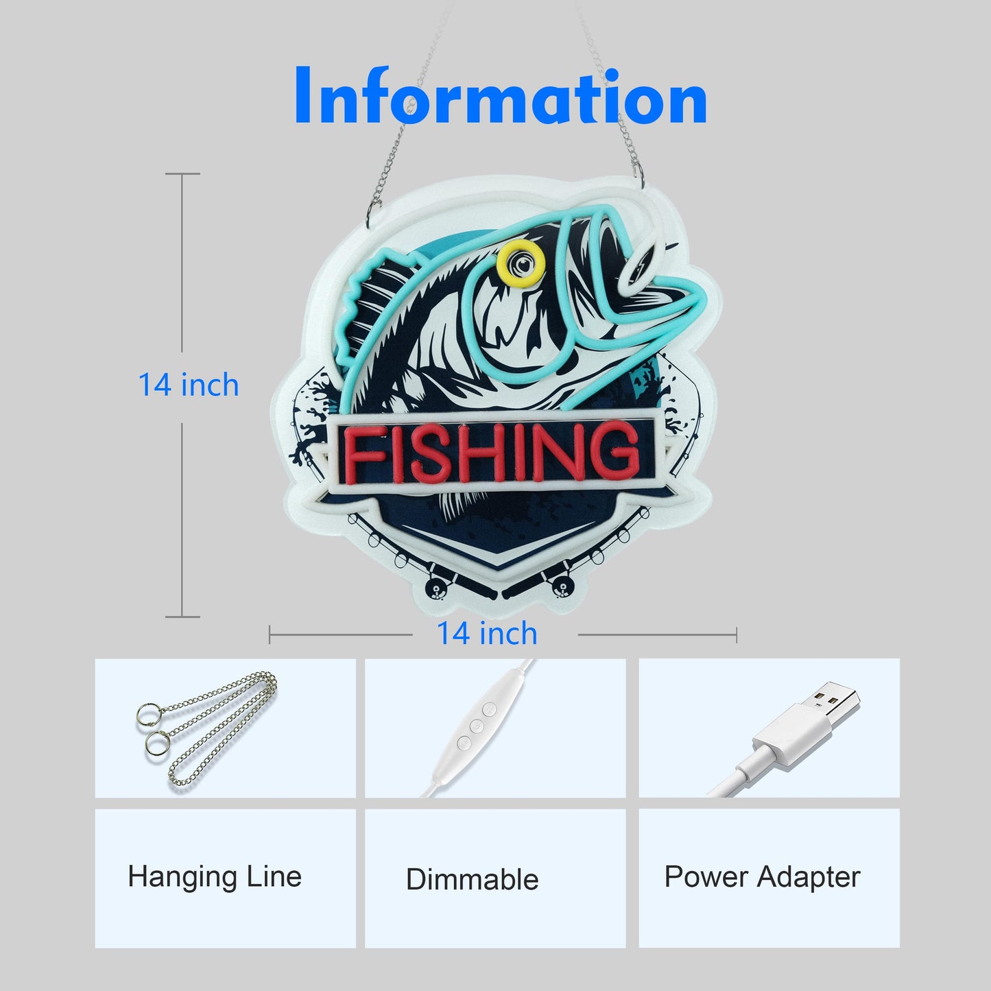 ASIUXIRS 13x13 inch Fishing Neon Sign Art Wall Lights for Beer Bar Club Bedroom Hotel Pub Cafe Wedding Birthday Party Gifts
