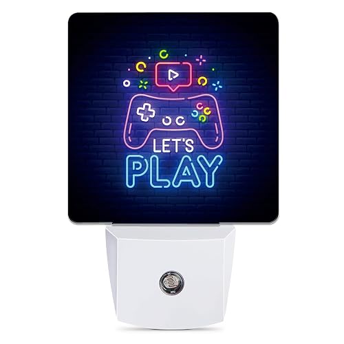 Jopowide Game Neon Night Light, Let's Play Game Night Lights Plug into Wall Decor for Bedroom, Bathroom, Hallway, Kitchen, Dusk to Dawn Sensor