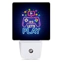 Jopowide Game Neon Night Light, Let's Play Game Night Lights Plug into Wall Decor for Bedroom, Bathroom, Hallway, Kitchen, Dusk to Dawn Sensor