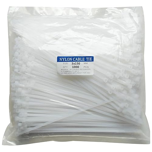 1000 pcs 6 inch Cable Zip Ties Heavy Duty, Premium Plastic Wire Ties with 18 LBS Tensile Strength, UV Resistant Cable Ties, Self-Locking White Nylon