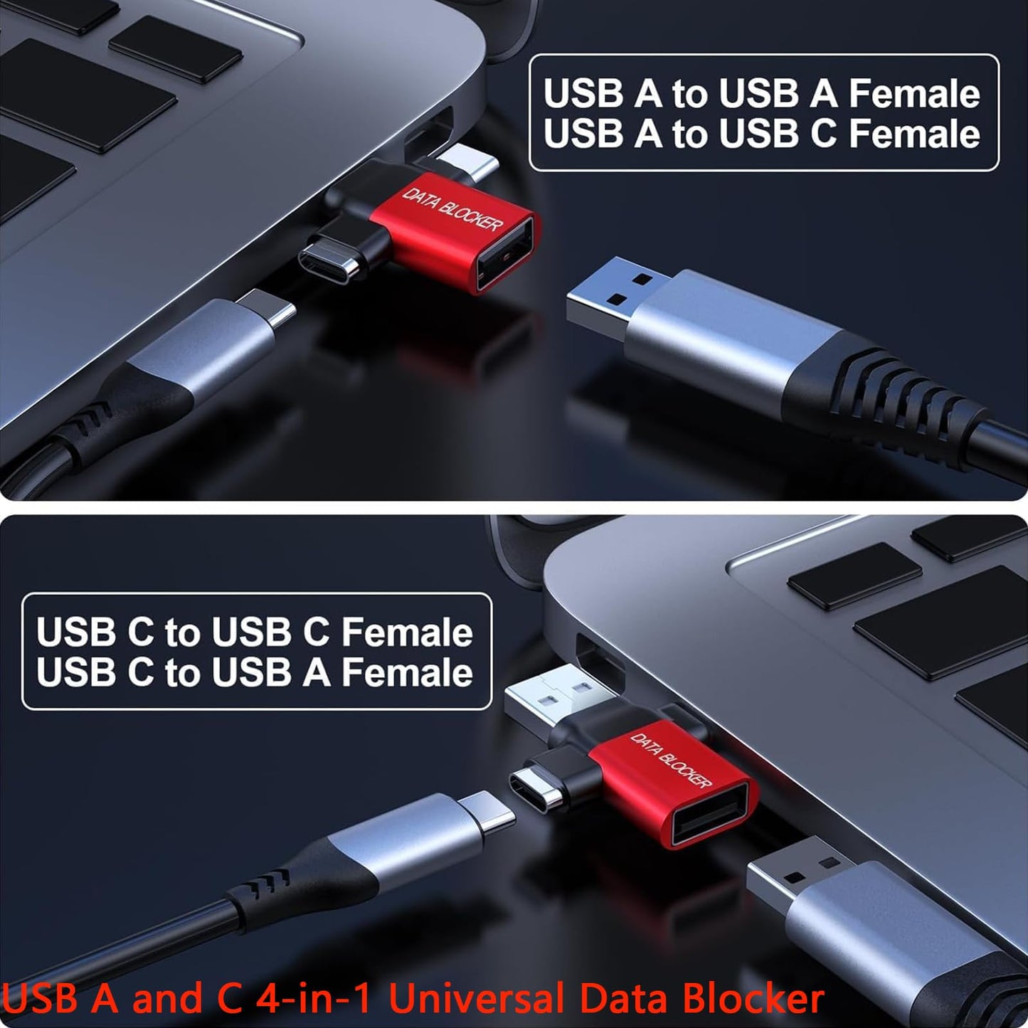 Data Blocker, 4-in-1 Universal USB Data Blocker, Protection from Illegal Downloading, Hacking Proof 100% Guaranteed, for iPhone 15 and Any USB Device