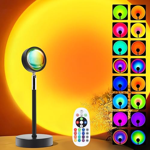 Sunset Lamp Projector, Rainbow Projection Led Lights with Remote, 16 Colors Multicolor Changing LED Night Light, Sunlight Light for Photography Selfie