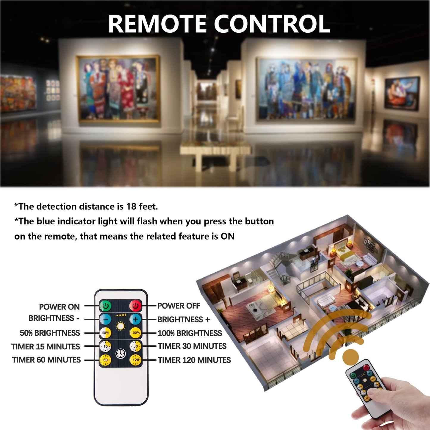 KANESIKI Battery Operated Spotlights, Cordless Picture Light, Dimmable Accent Lighting, Wireless LED Puck Lights, Stick on Lights with Remote