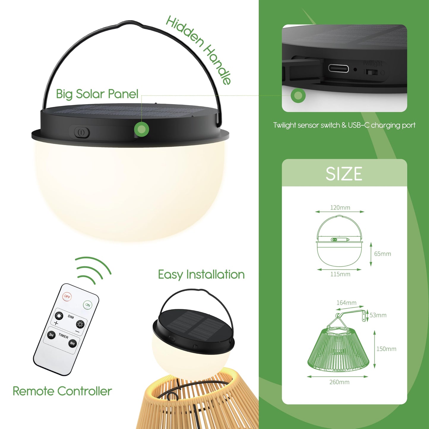 VerLuce - Rattan Series Solar Wall Lamps - Remote Control Included - Dimmable & Timer Modes - Rechargeable Battery Lasts Up to 45 Hours - 2700K - IP44