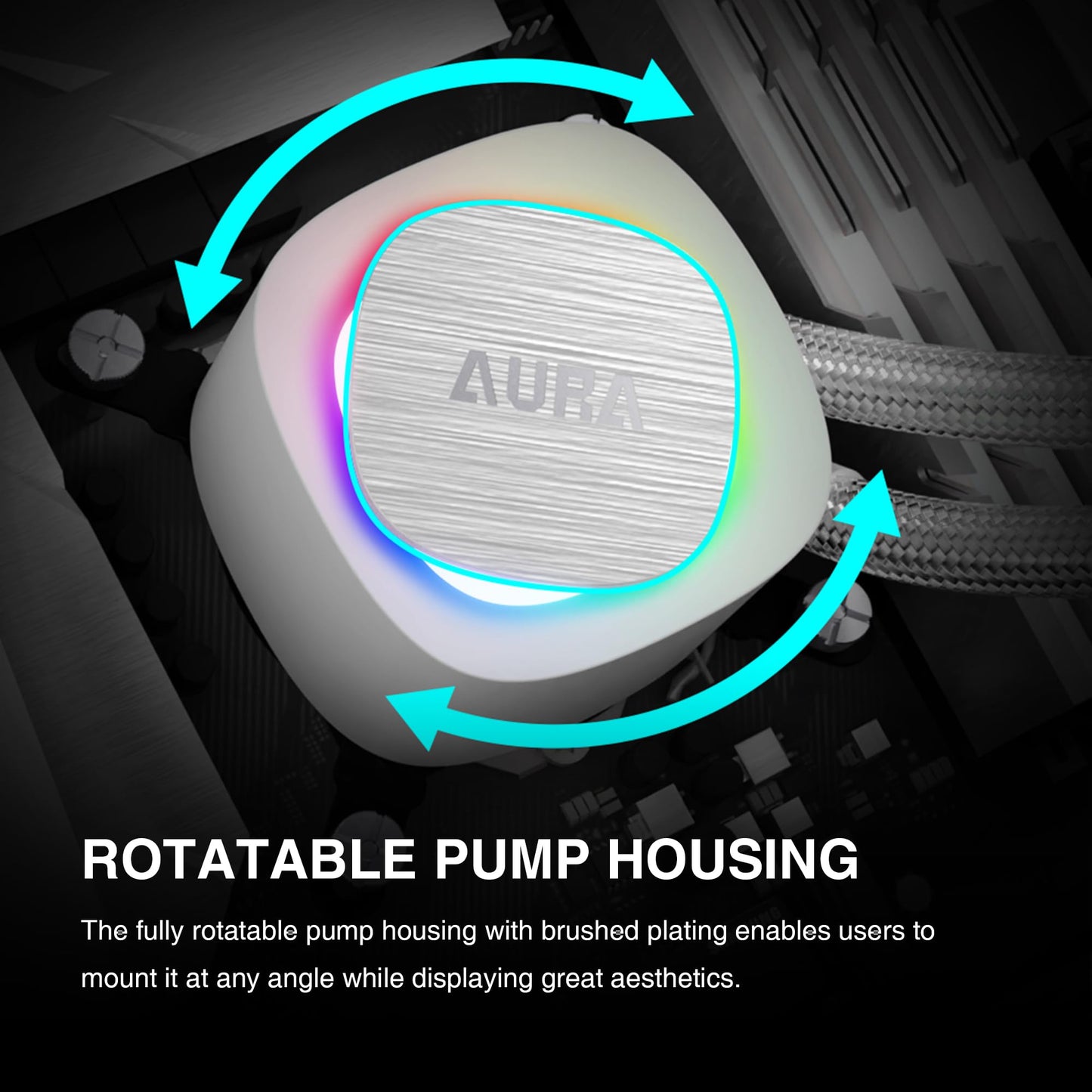 GAMDIAS AURA GL240 V2 240mm AIO Liquid CPU Cooler, Rotatable Pump Cover, 2 x 120mm Hidden Cable ARGB PWM Fans, Daisy-Chained, Support Low-Noise PWM