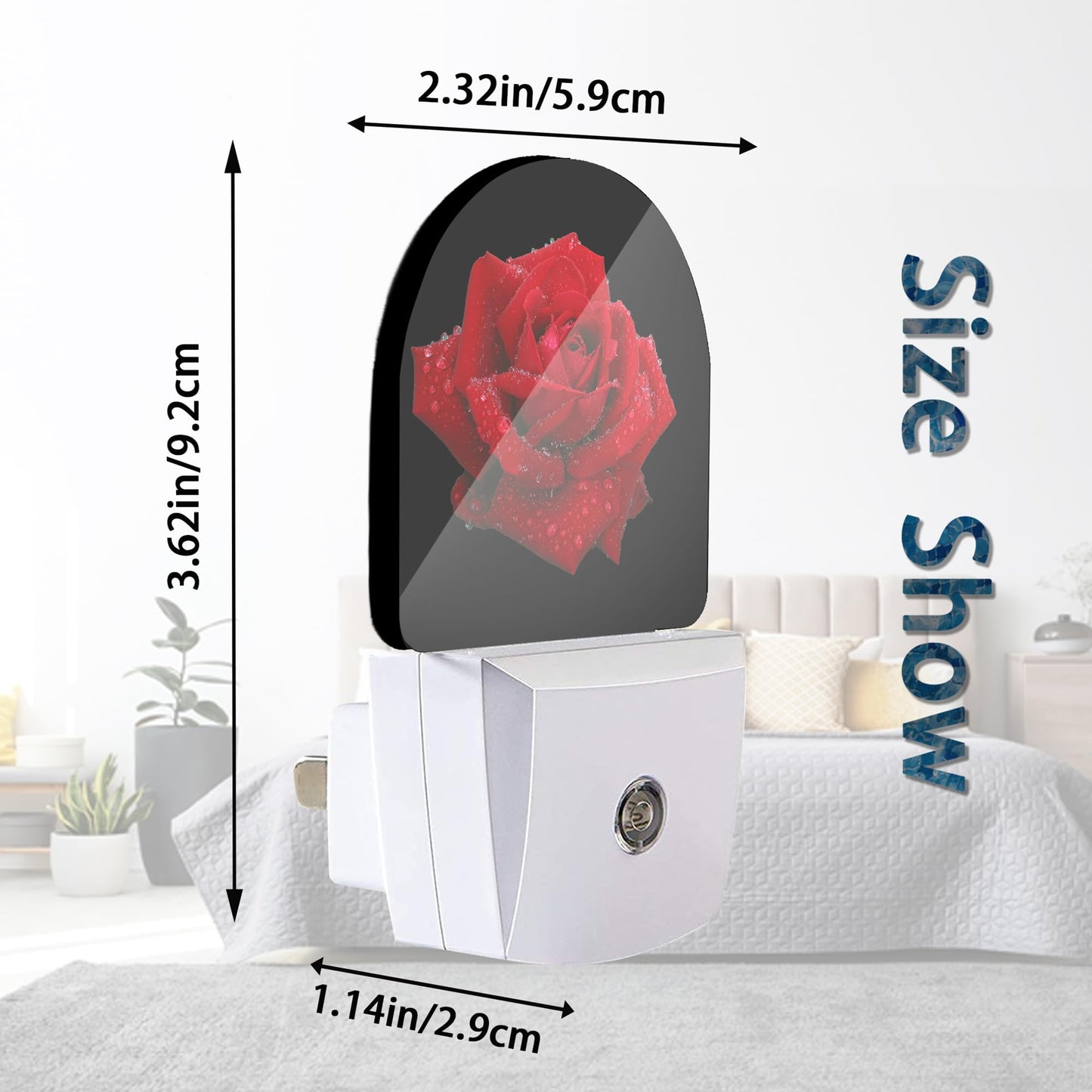 Axxitude Red Rose Raindrops Night Lights Plug into Wall for Girls Boys Room,Night Light LED Lamp Dusk to Dawn Sensor Round Lamp for Bedroom Bathroom