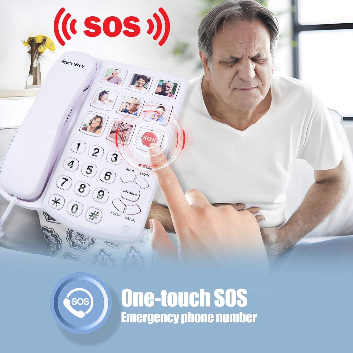 Excelltel Big Button Phone for Seniors, Corded Landline Telephone with Handsfree Function and 9 Groups of Memory, One-Touch Dialling,Suitable People