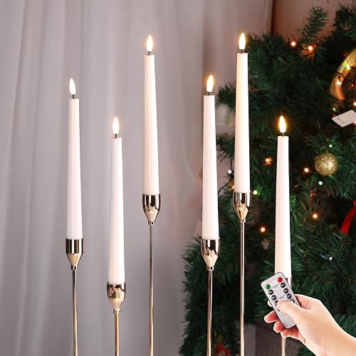 Eywamage White Flickering Flameless Taper Candles with Remote, Battery Operated LED Wax Candlesticks Set of 6
