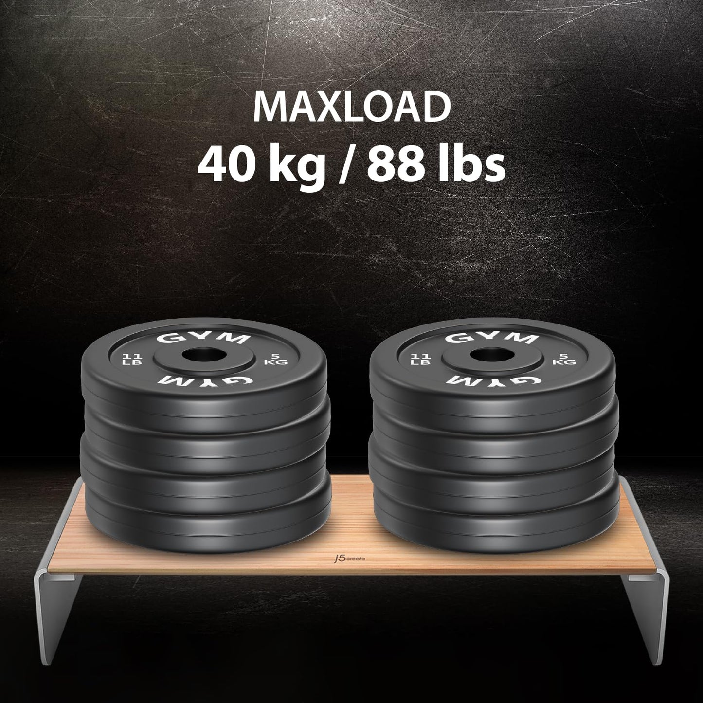 j5create Premium Monitor Stand, Made with Elegant Wood and Sleek Aluminum Material, Display/TV/Screen/Printer/Laptop Riser, Max Load 88 lbs/ 40 kg