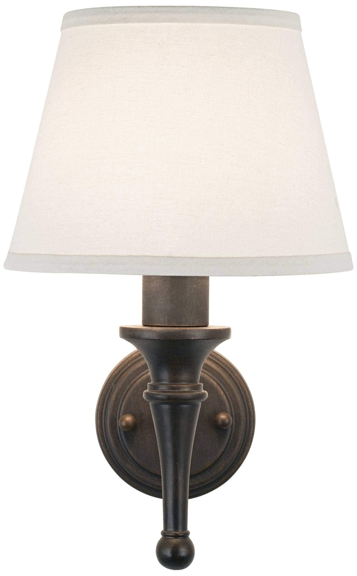 Regency Hill Braidy Farmhouse Rustic Wall Lamp Bronze Metal Plug-in 7" Fixture Ivory Cotton Empire Shade for Bedroom Bedside Bathroom Vanity Living