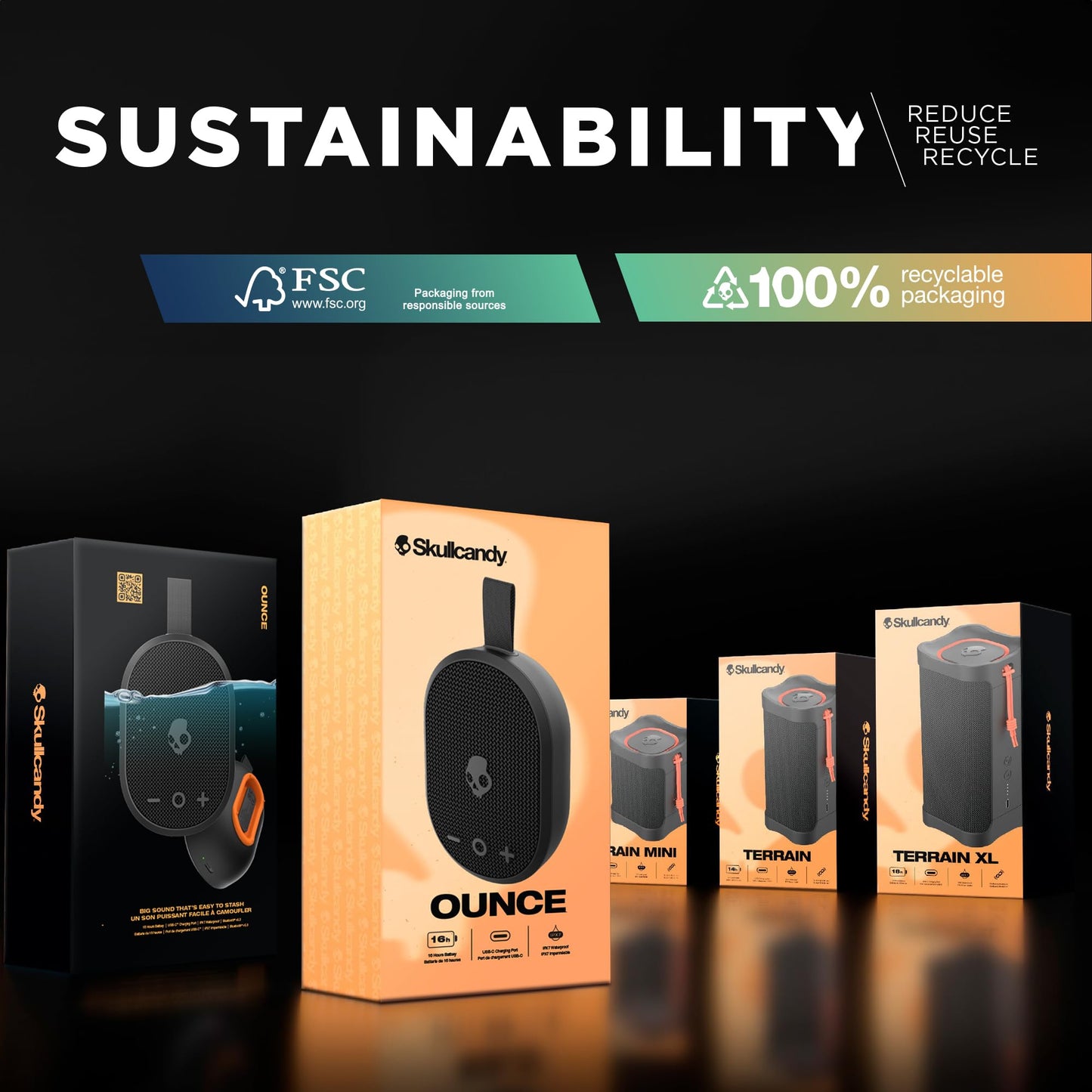 Skullcandy Ounce Wireless Bluetooth Speaker - IPX7 Waterproof Mini Portable Speaker with 16 Hour Battery, Downward Firing Passive Radiator,