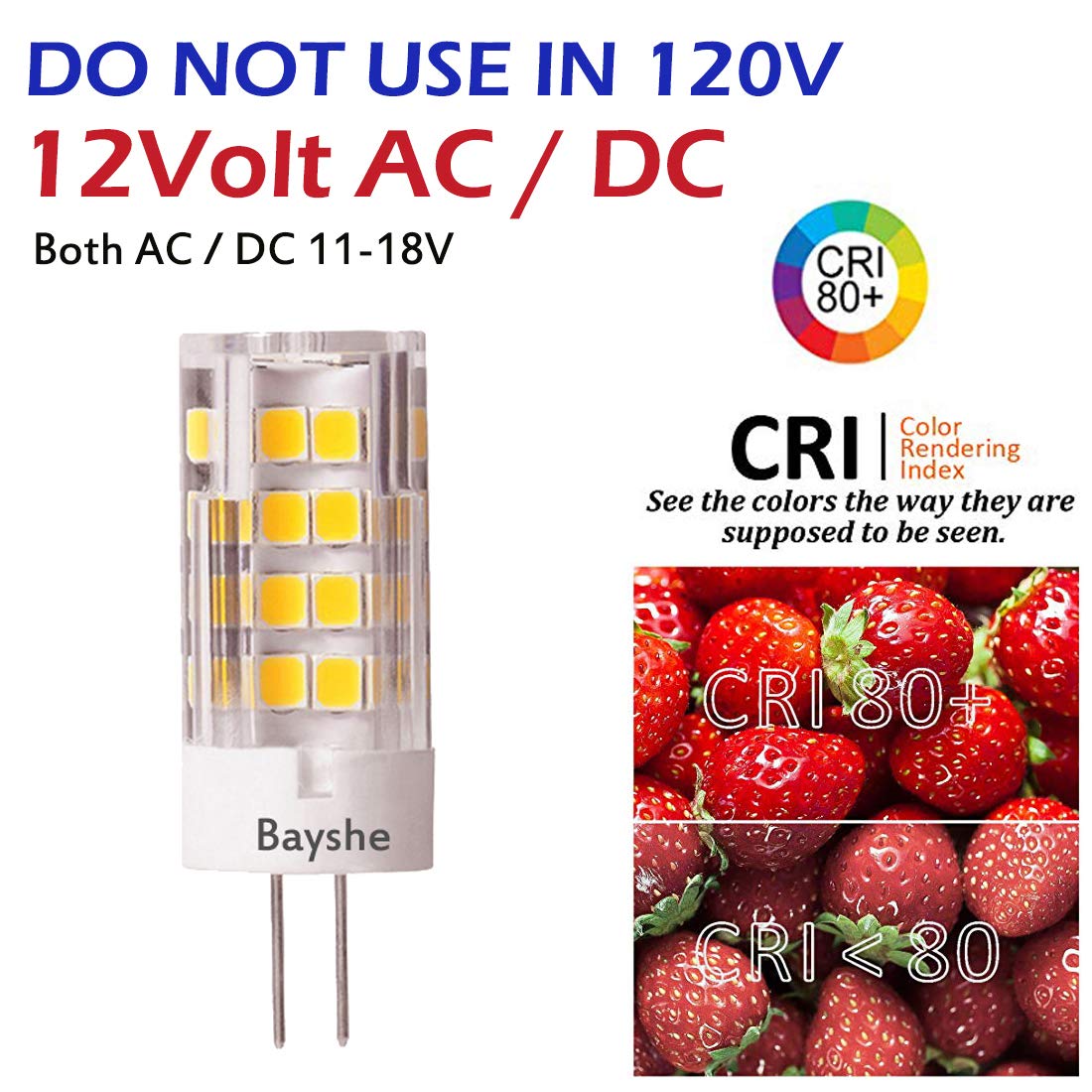 BAYSHE G4 LED Bulb 2700K Warm White 3.5W AC/DC12V Ceramic GU4 Base