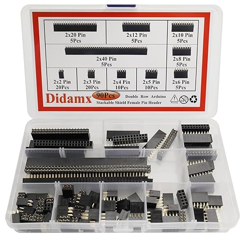 Didamx 90Pcs 2.54MM Straight Double Row Female Pin Header Socket Connector Strip for Arduino Prototype Shield