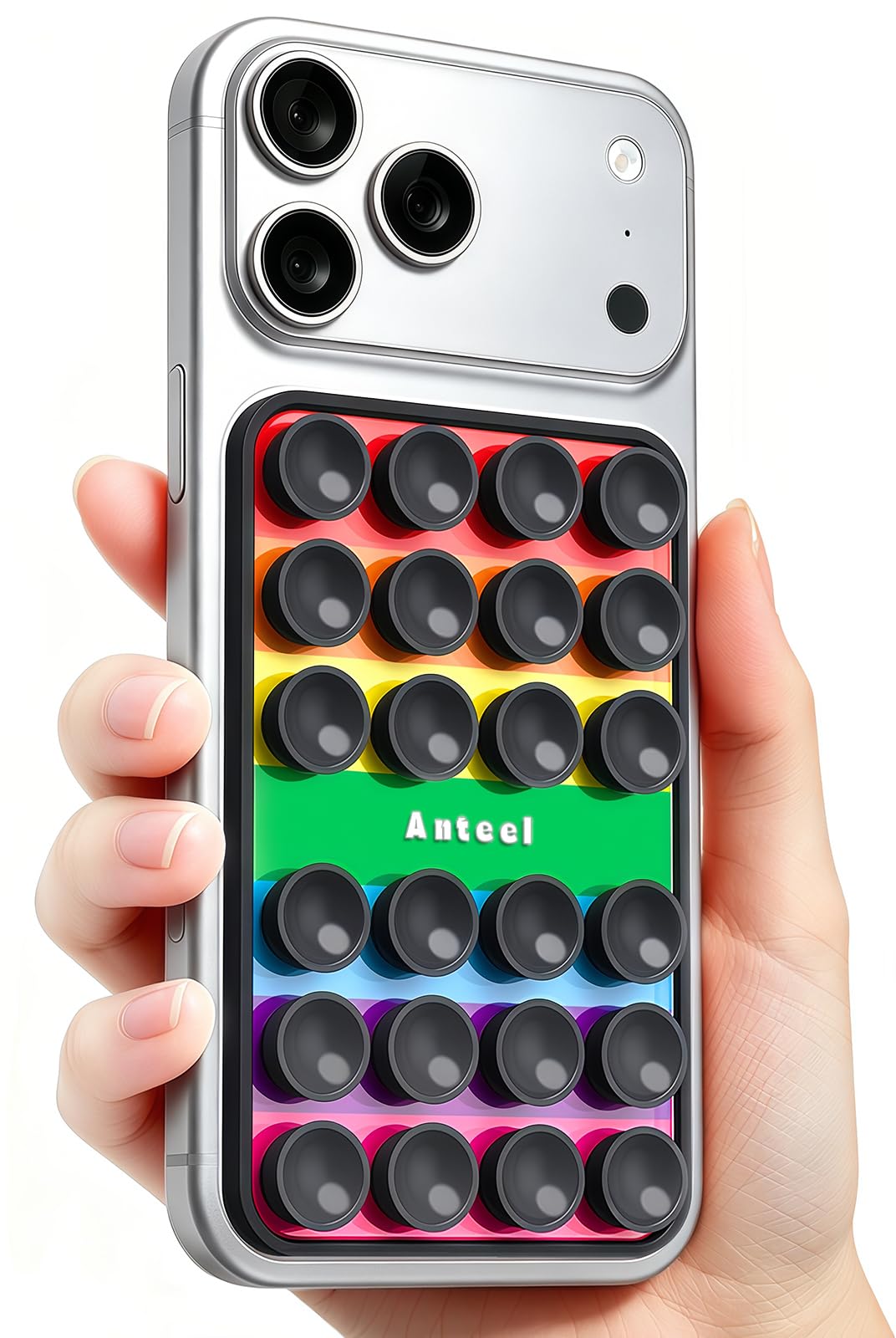 Anteel Rainbow - OG Silicone Suction Cup Phone Adhesive Mount with Seven Colors - Hands-Free Sticky Phone Holder - Strong Suction Grip for Selfies