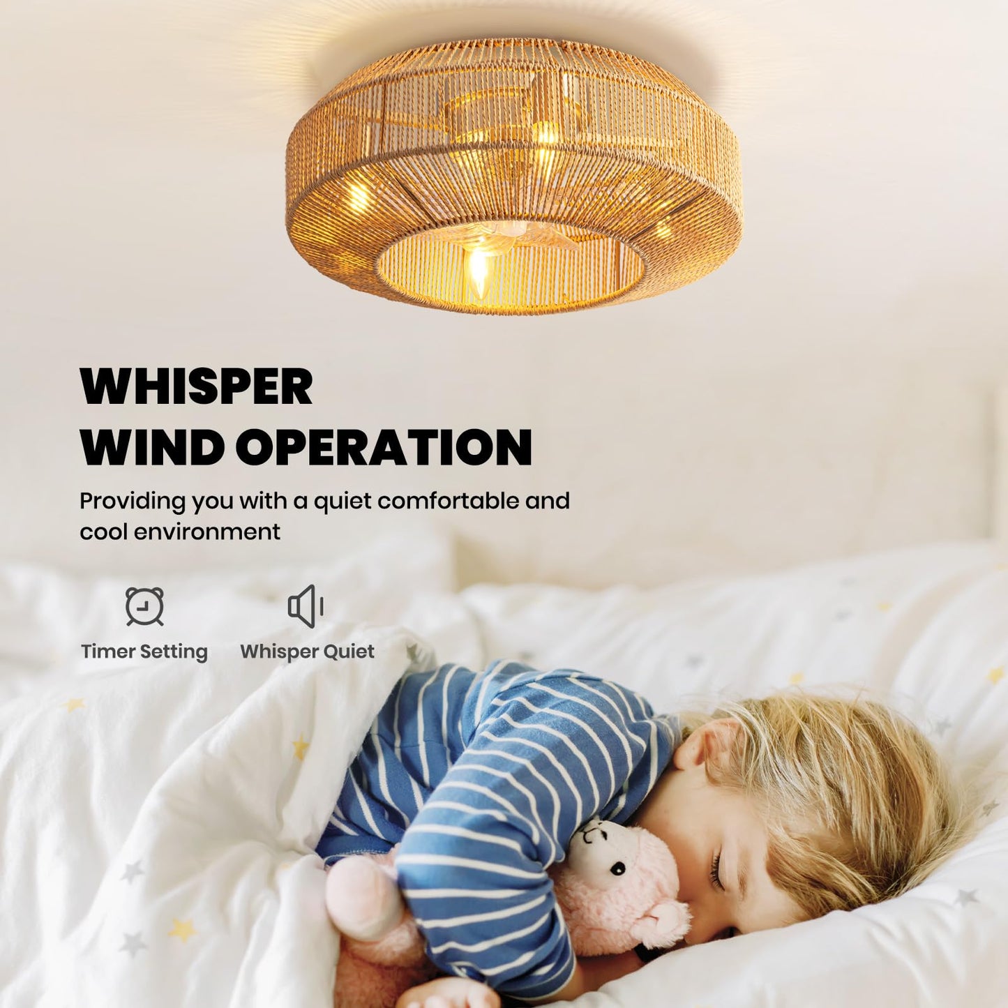 MOOONICHE 20" Boho Caged Ceiling Fan with Light Flush Mount Boho Caged Ceiling Fan Fandelier with Remote Control 6 Speeds Fandelier for Bedroom