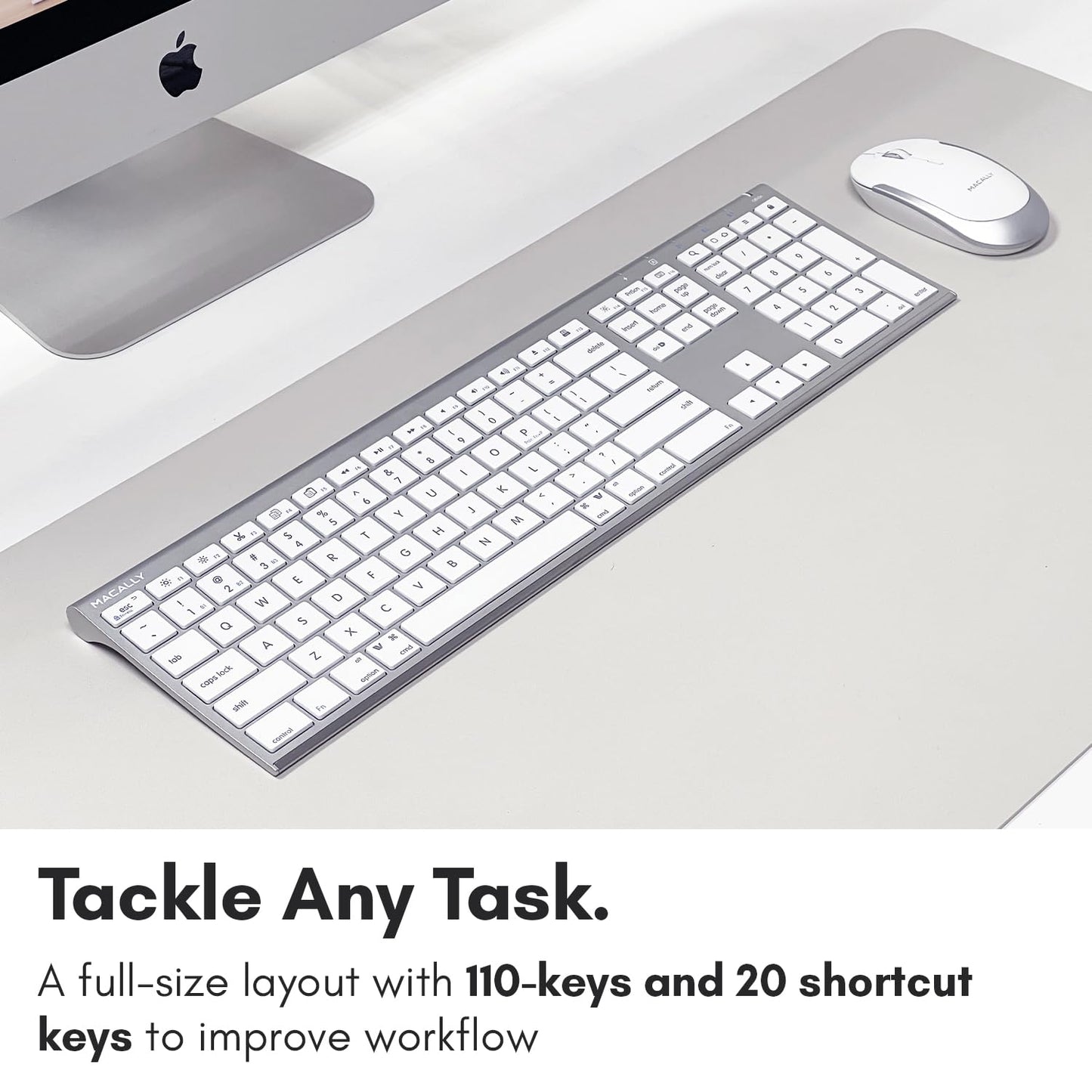 Macally Premium Bluetooth Keyboard and Mouse for Mac | Compatible Wireless Apple Keyboard and Mouse Combo (110 Keys Multi-Device Rechargeable)