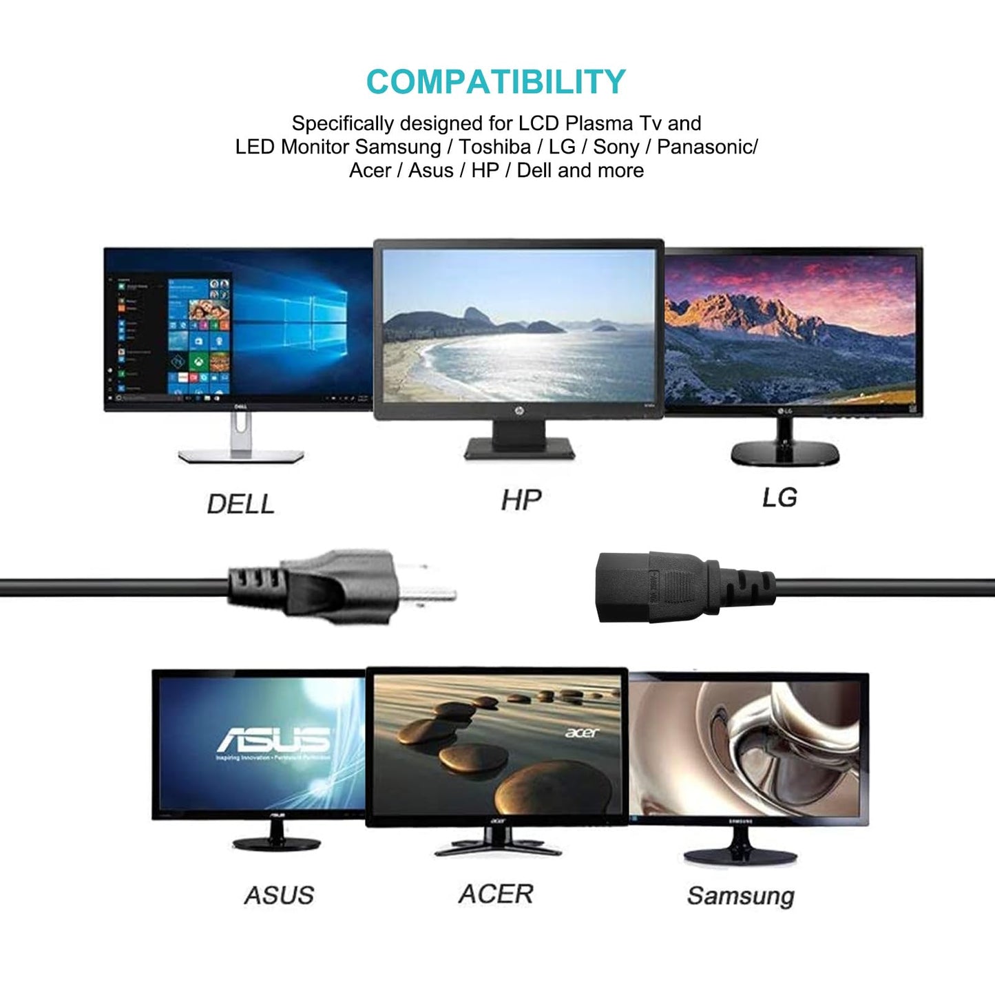 3 Prong ac Power Cord 16ft TV Universal Treadmills Cable for PC Computer Monitor, Horizon Fitness Treadmills, Superfit, BowFlex, Sole,Goplus