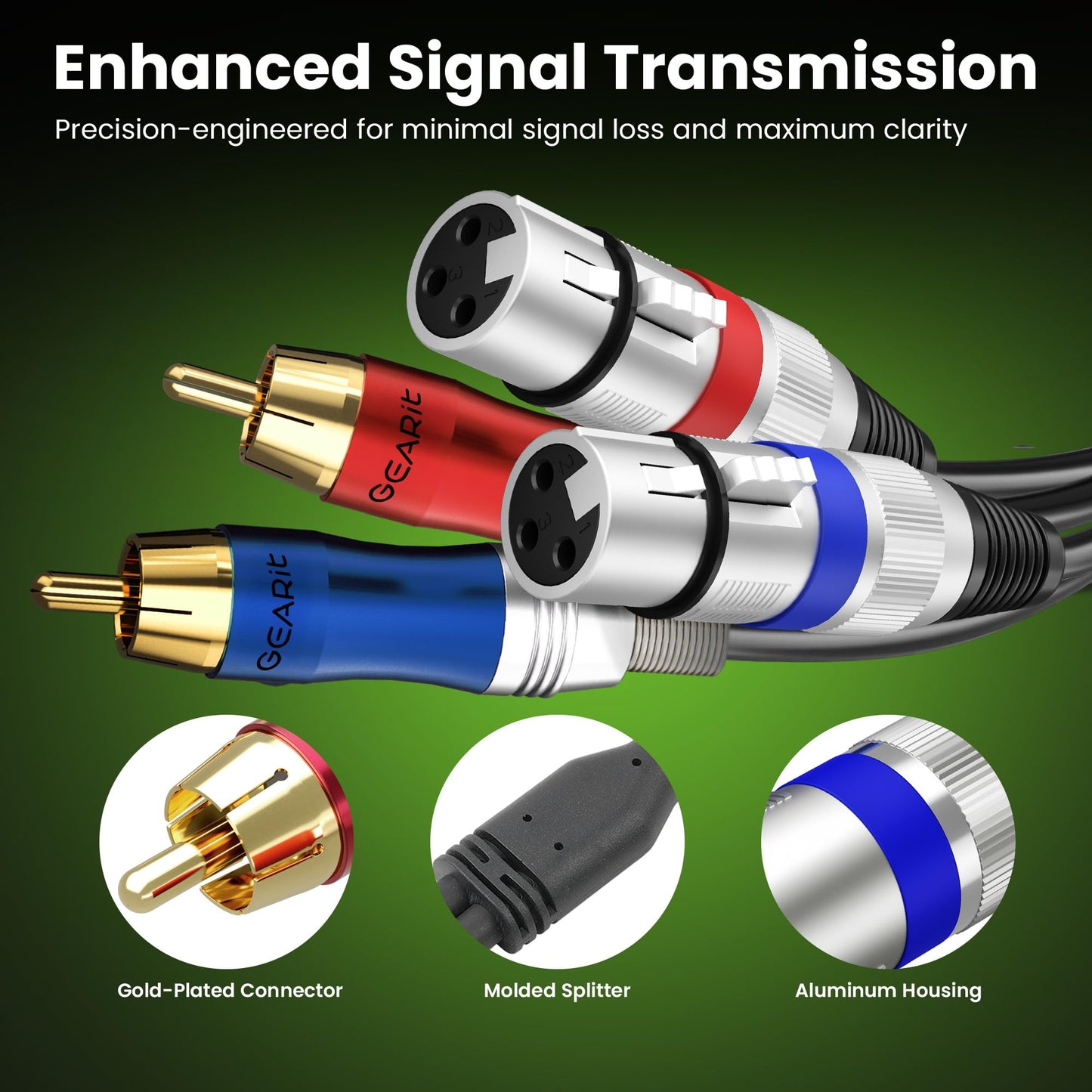 GEARit Dual 2 XLR Female to Dual 2 RCA Male Cable (15ft) 2-XLR to 2-RCA Female to Male Plug for Home Theater Mixers Amplifiers Hi-Fi Systems