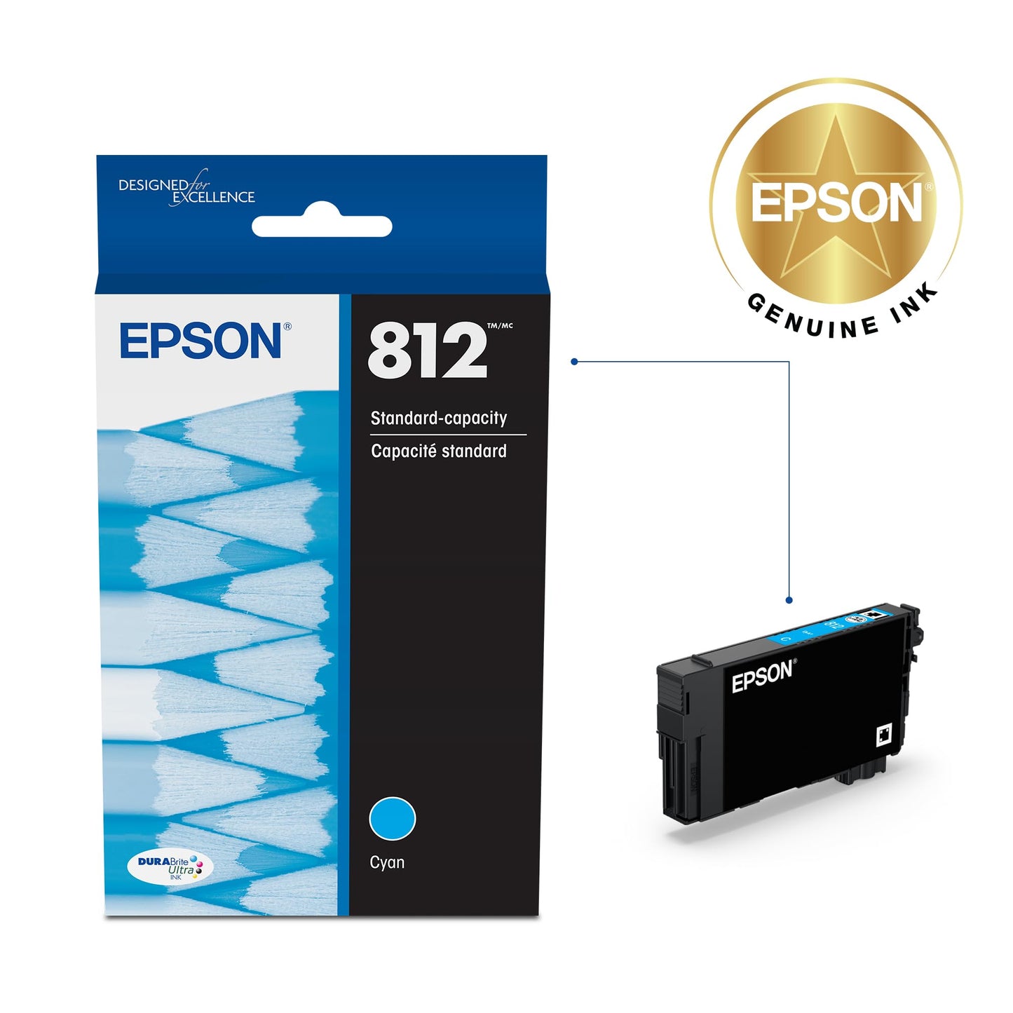 Epson 812 DURABrite Ultra Ink Standard Capacity Cyan Cartridge (T812220-S) Works with Workforce Pro WF-7310 ,7820, 7840, EC-C7000