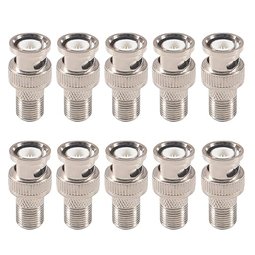 AEDIKO 10pcs F to BNC Connector BNC Male Plug to F Female Jack 75 Ohm Coax Adapter for Scanner Camera RG6 RG59 Connector