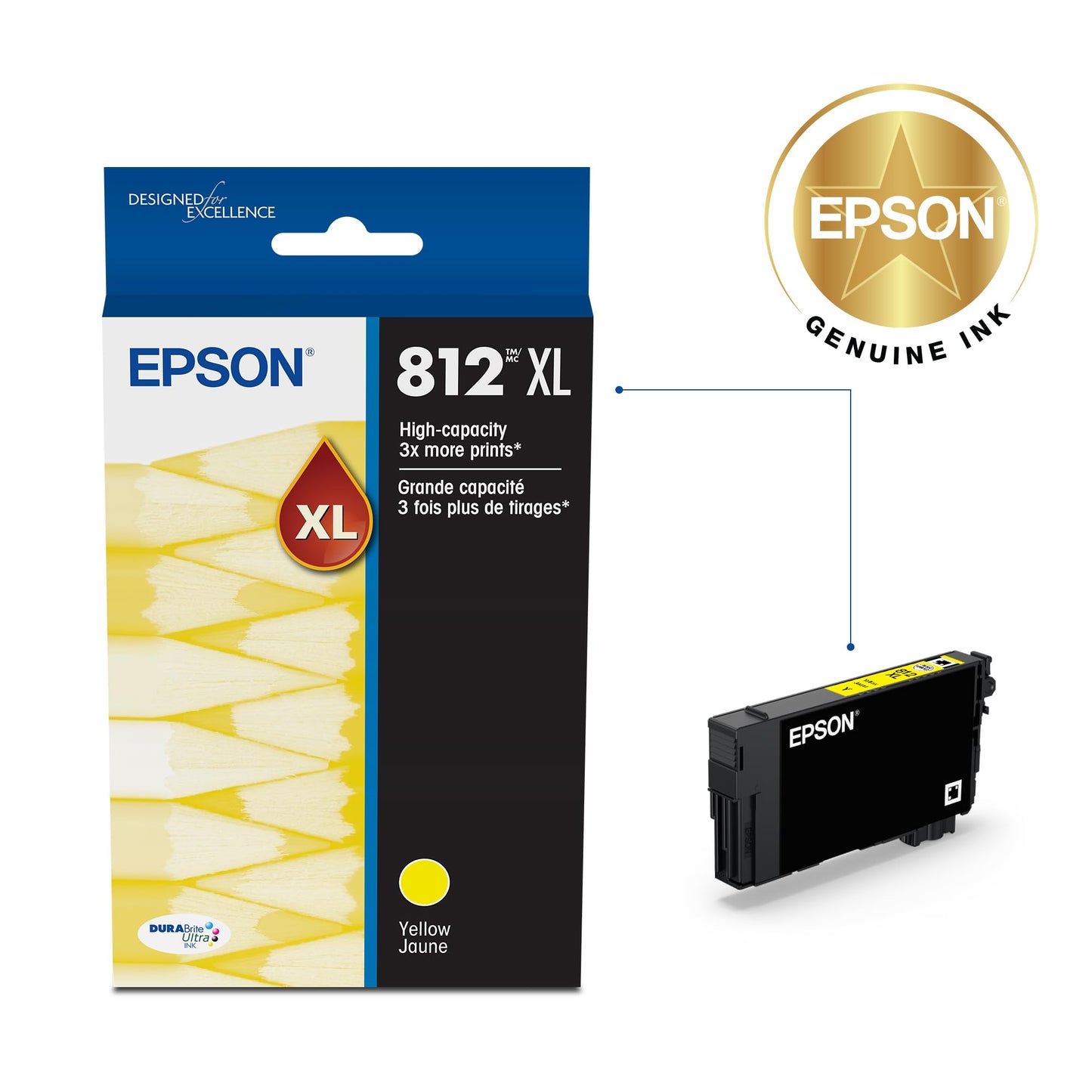 Epson 812 DURABrite Ultra Ink High Capacity Yellow Cartridge (T812XL420-S) Works with Workforce Pro WF-7310 ,7820, 7840, EC-C7000
