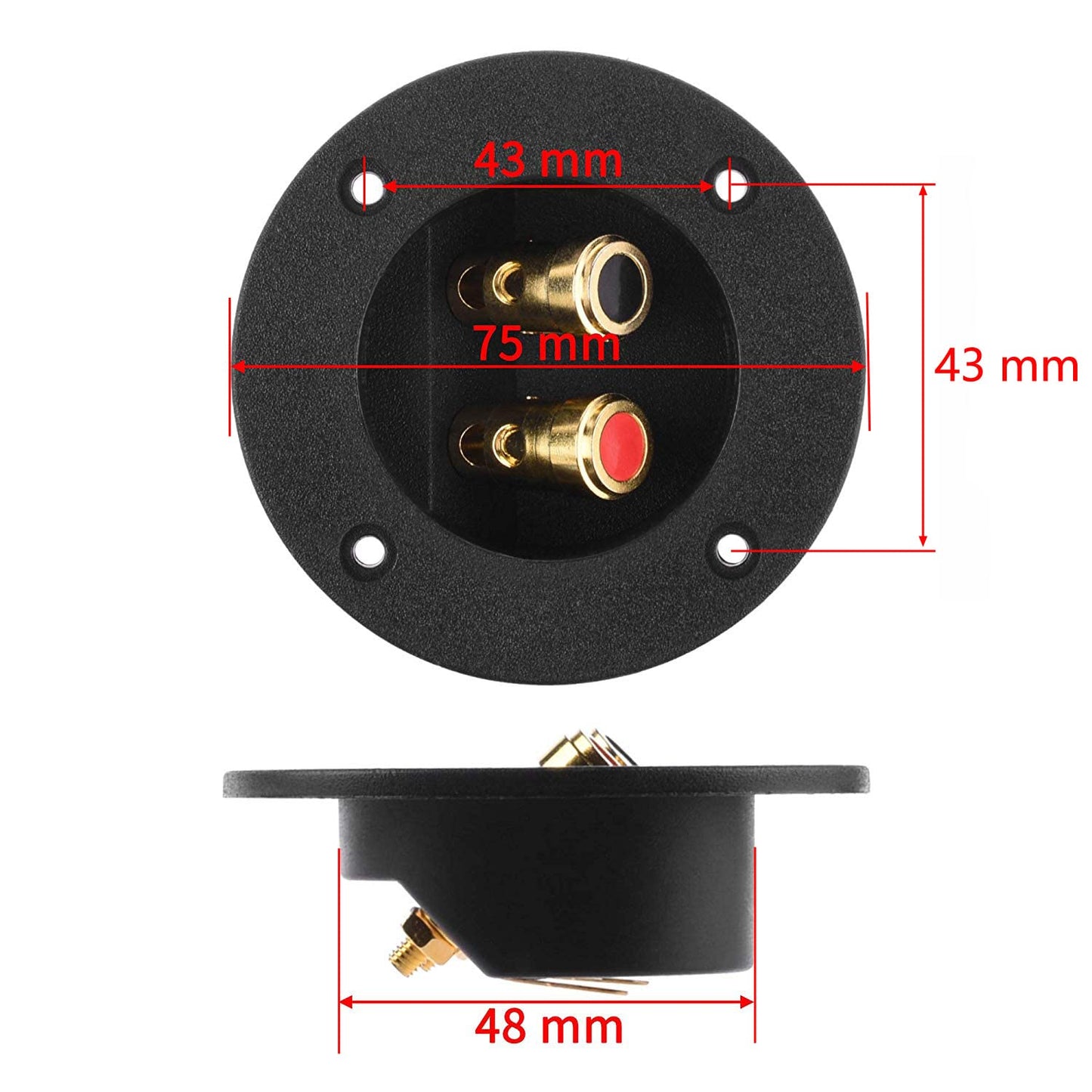 BlueMart 3-'' Double Binding Round Gold Plate Push Spring Loaded Jacks Connector Speaker Box Terminal Cup (Black - 2pcs), (B-S)