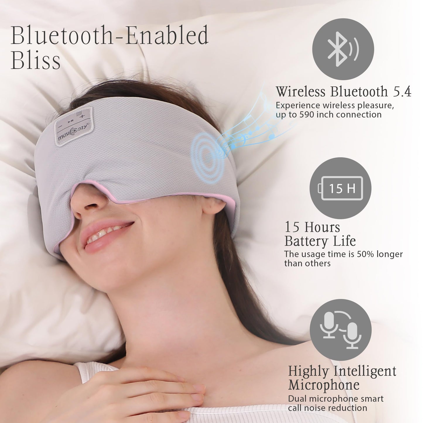 MUSICOZY Ice Silk Sleep Headphones with Bluetooth Mask, Eye Mask for Sleeping in Total Darkness, 5.4 Bluetooth Sleep Mask Sleep Headphones, Soft…