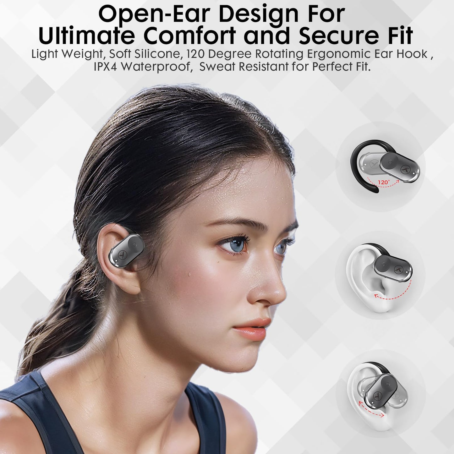YUEHEMEI Open-Ear Headphones, Wireless Bluetooth 5.3 Earbuds, Comfort and Stable Fit, 16.2mm Drivers, Clear Calls, Sweat Proof, 30H Playtime…
