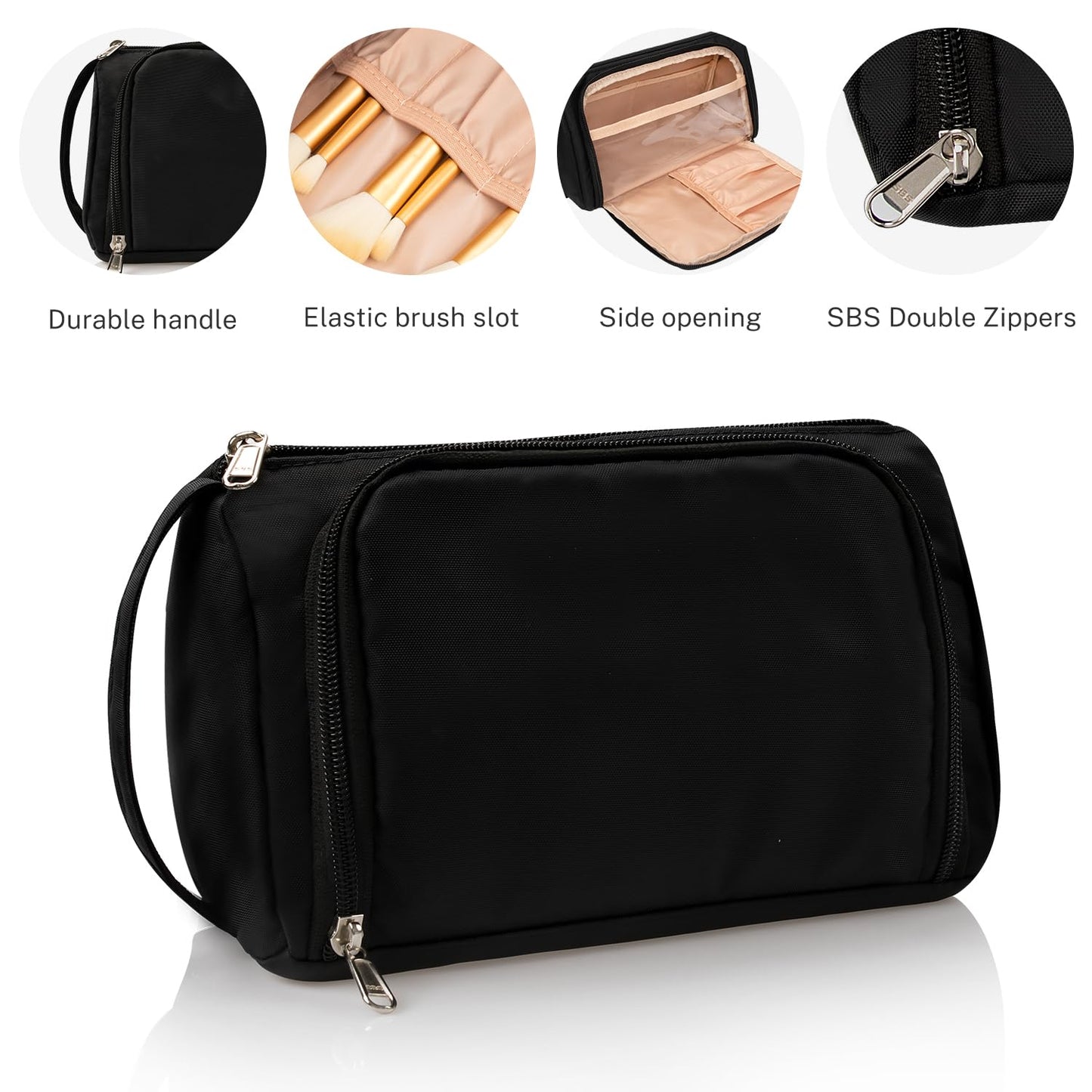 CUBETASTIC Small Makeup Bag – Travel Cosmetic Pouch Organizer for Women & Girls, Durable Black Oxford Cloth Makeup Case
