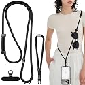 TiMOVO 3-in-1 Phone Lanyard, Detachable Phone Strap with Tether Tab, Adjustable Anti-Theft Crossbody Lanyard for Women and Men, Black