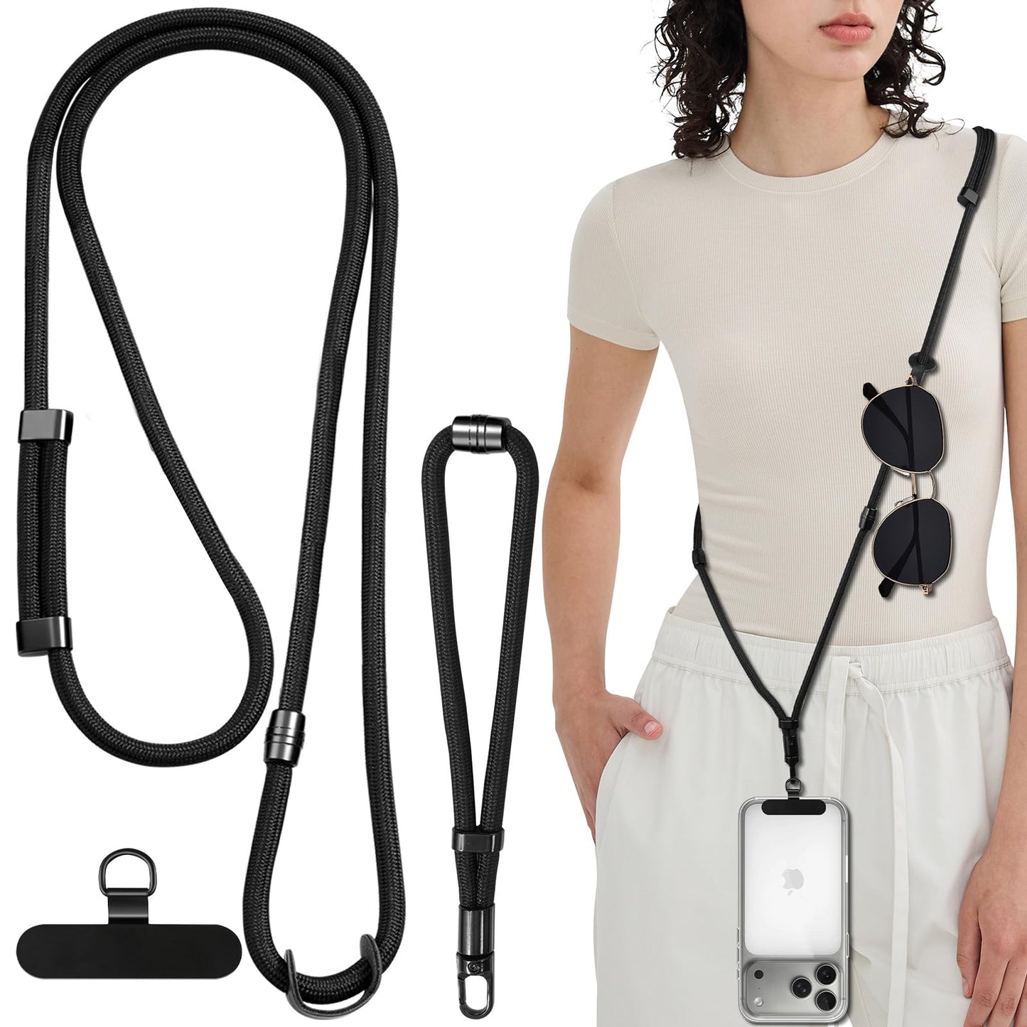 TiMOVO 3-in-1 Phone Lanyard, Detachable Phone Strap with Tether Tab, Adjustable Anti-Theft Crossbody Lanyard for Women and Men, Black