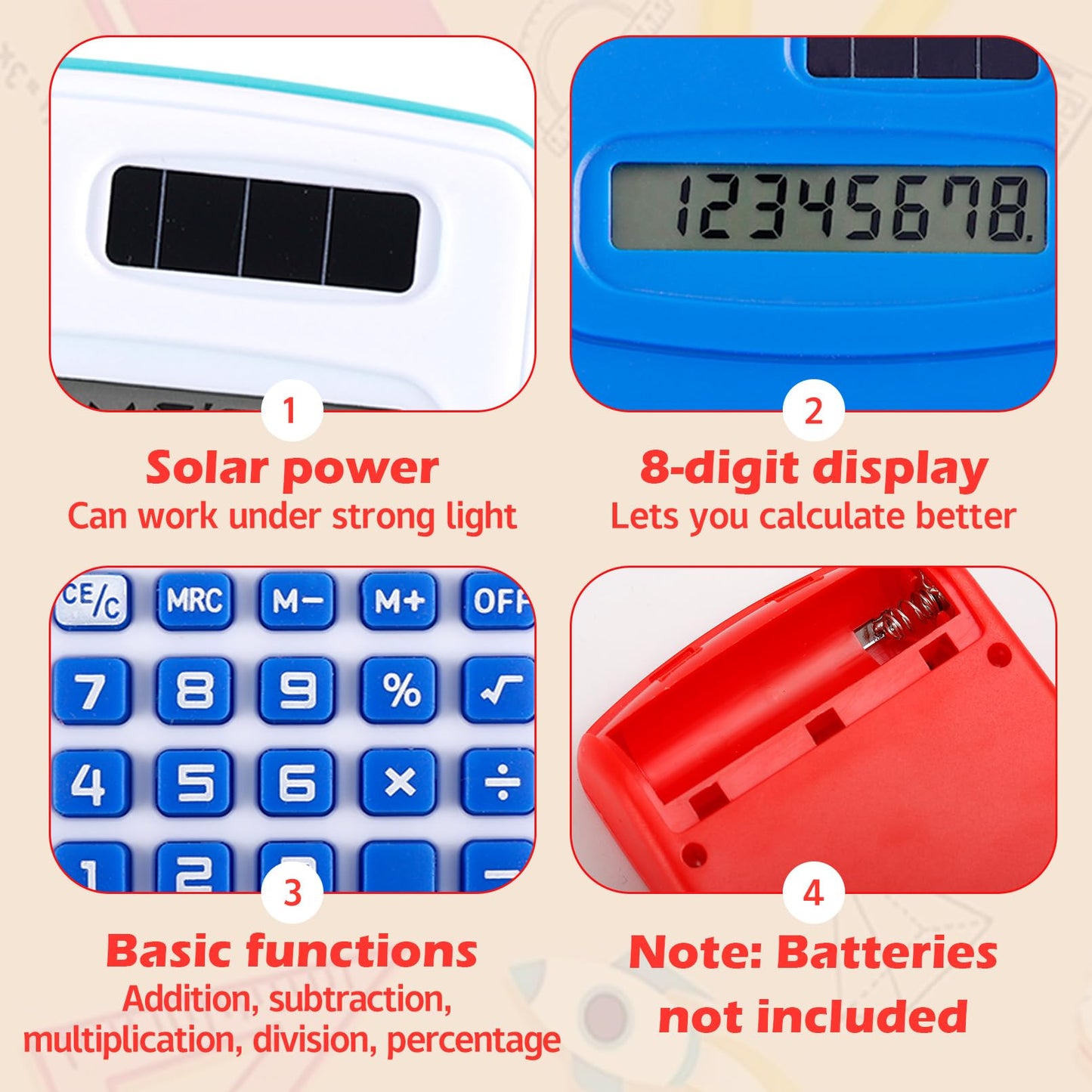 CACASO 48 Pcs Pocket Calculator,Pocket Size Basic Calculators,8 Digit Display Solar Battery Dual Power Desktop Calculators,Mini Calculator