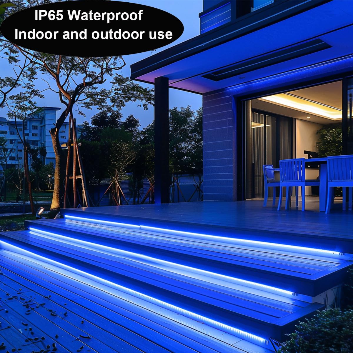 TOPAI 12V COB LED Strip Light Blue Waterproof IP65 16.4ft/5M 480LEDs/M Dotless High Density Self Adhesive Cuttable Flexibl LED Tape Light for Cabinet