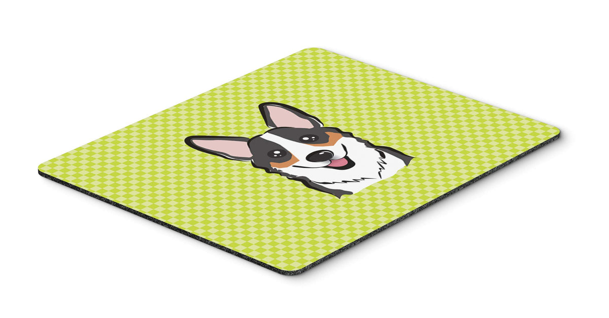 Caroline's Treasures BB1317MP Checkerboard Lime Green Corgi Mouse Pad, Hot Pad or Trivet for Home Office Gaming Working Computers Laptop Mouse