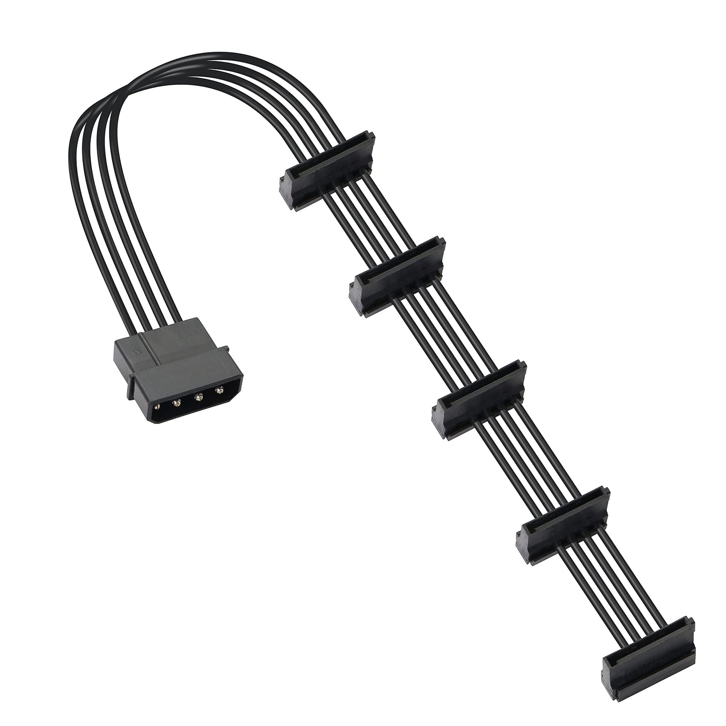 GELRHONR 4 Pin IDE to 15 Pin SATA Splitter Power Cable,LP4 to 5x15 Pin Right Angel SATA Power Conversion Line Black Extension Cable for Hard Disk